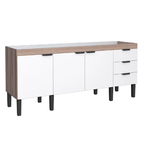 Gabinete de Madeira Flamingo Tamarindo e Branco de 1,94m com 3 Portas e 3 Gavetas Cozimax